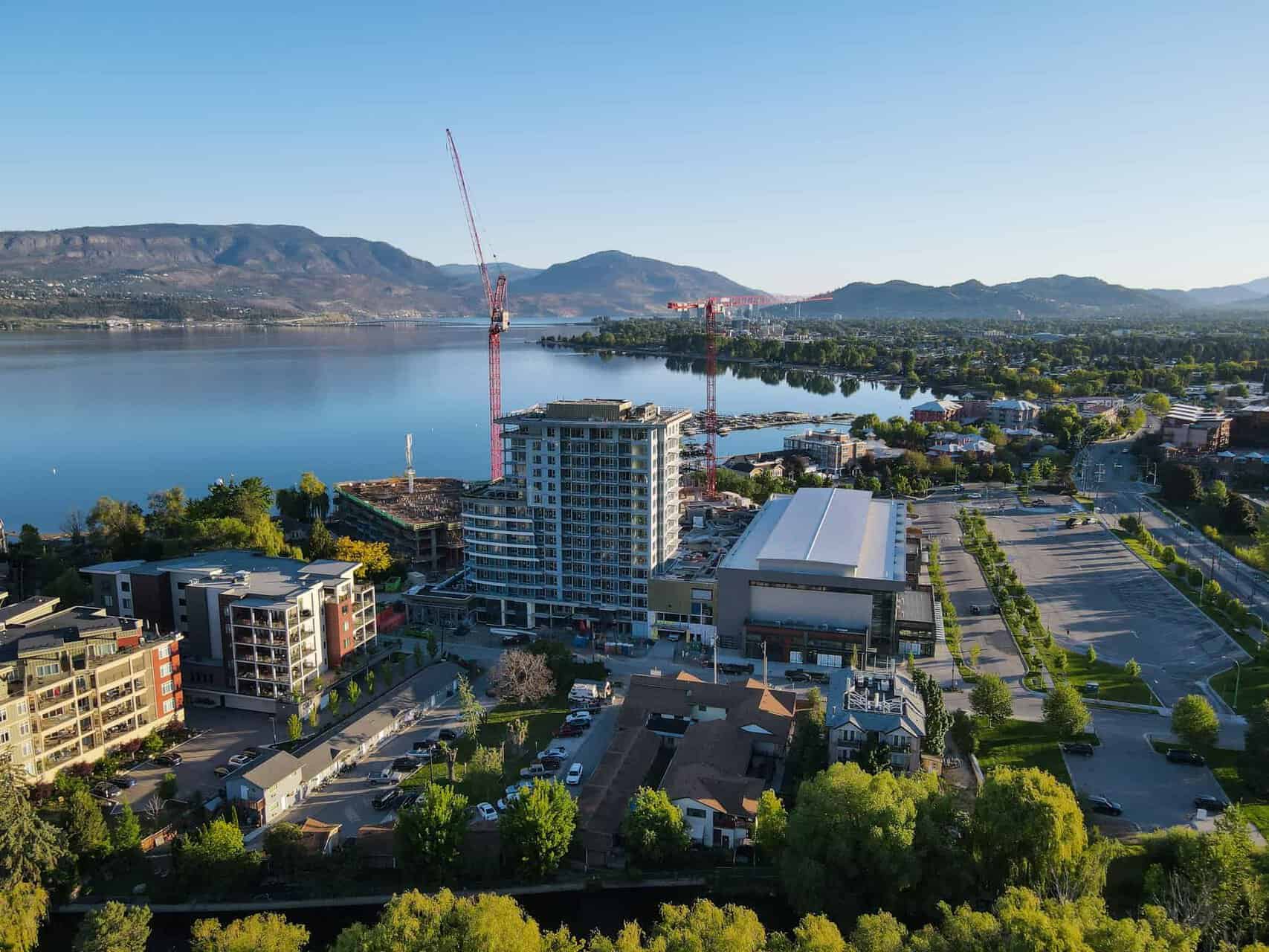 Eldorado boat launch and the construction of Aqua building by Mission Group in the Lower Mission area of Kelowna British Columbia